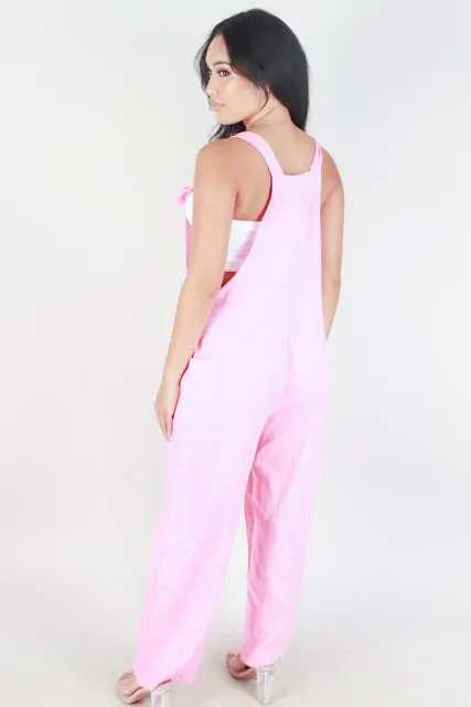 TIE STRAP LINEN JUMPSUIT