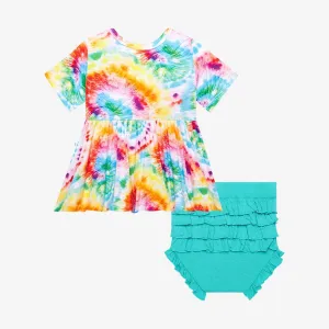 Totally Tie Dye Short Sleeve Peplum Top & Bloomer Set