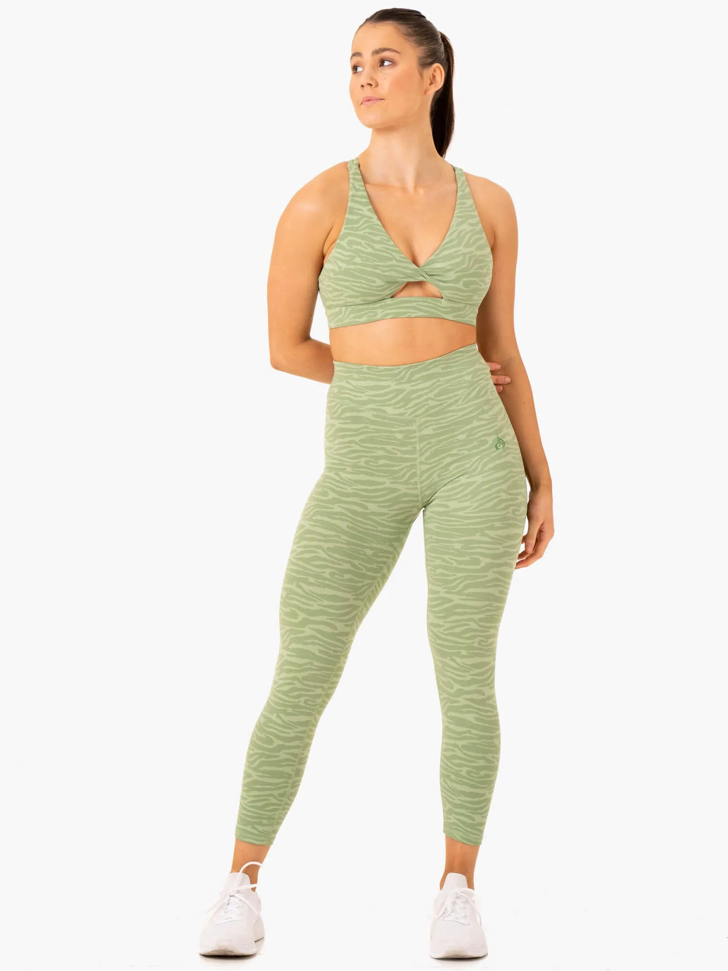 Transform High Waisted Leggings - Jade Green Zebra