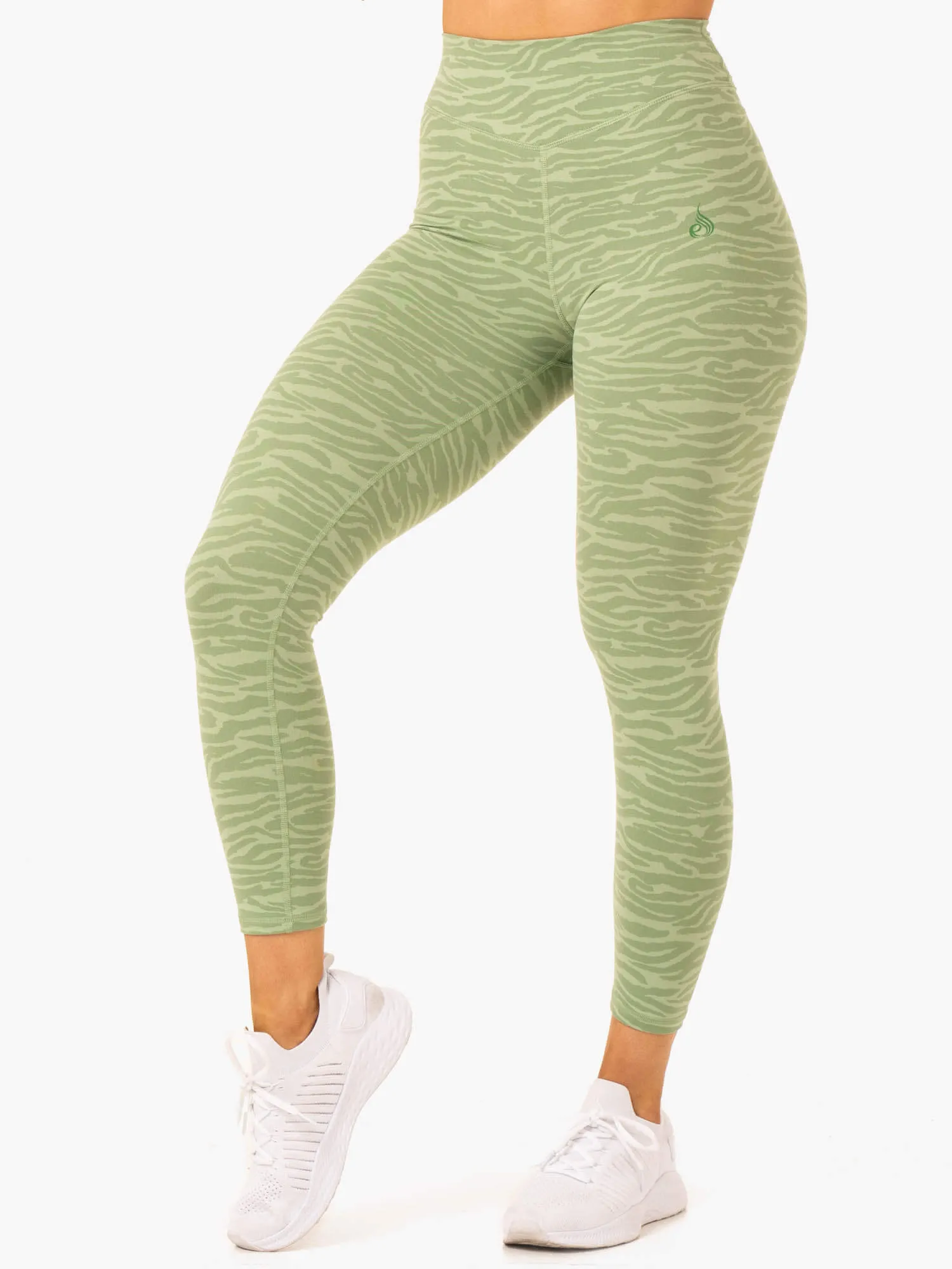 Transform High Waisted Leggings - Jade Green Zebra
