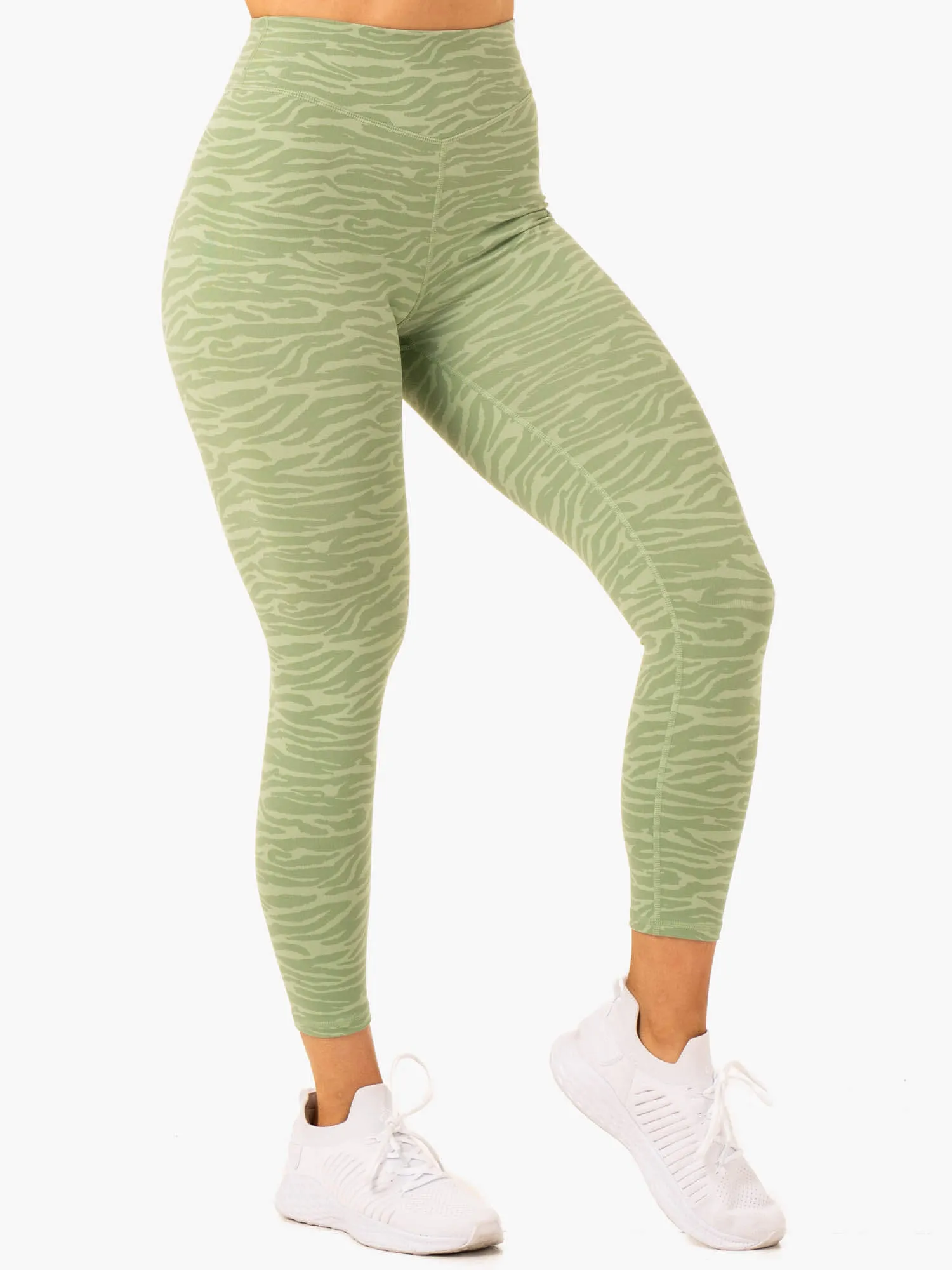 Transform High Waisted Leggings - Jade Green Zebra