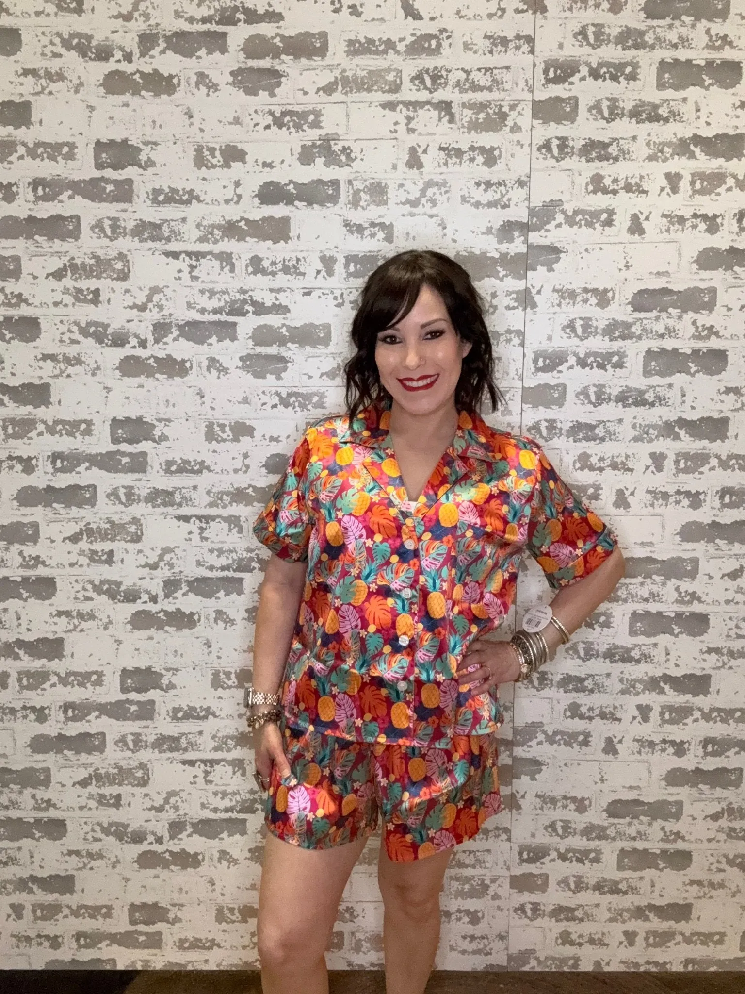 Tropical Satin Pajama Short Set