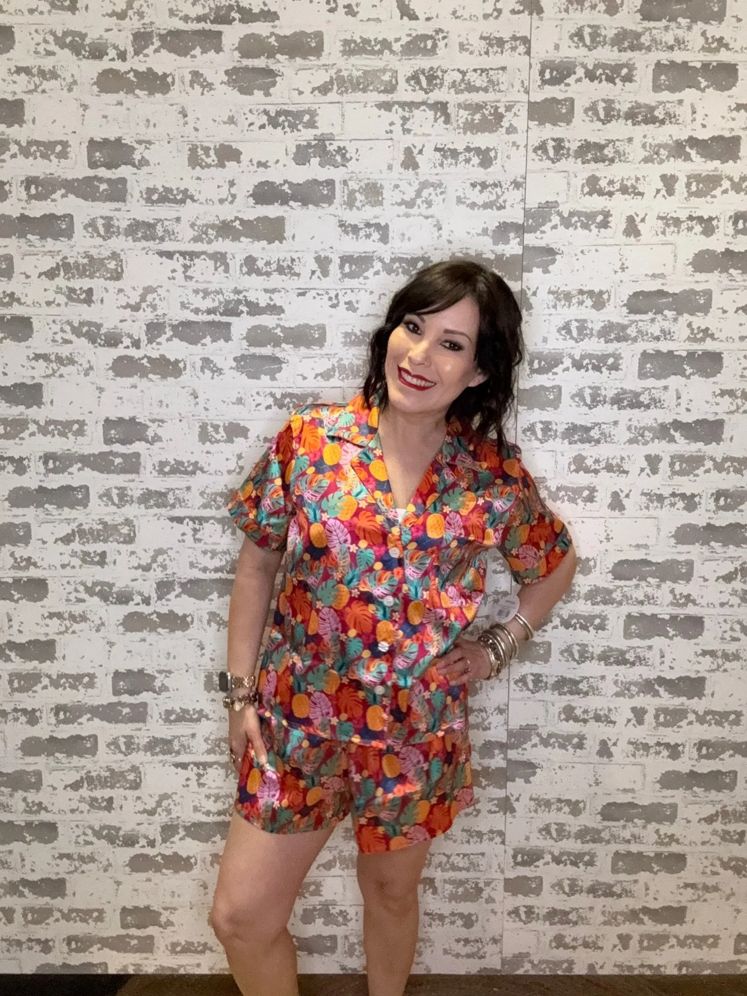 Tropical Satin Pajama Short Set