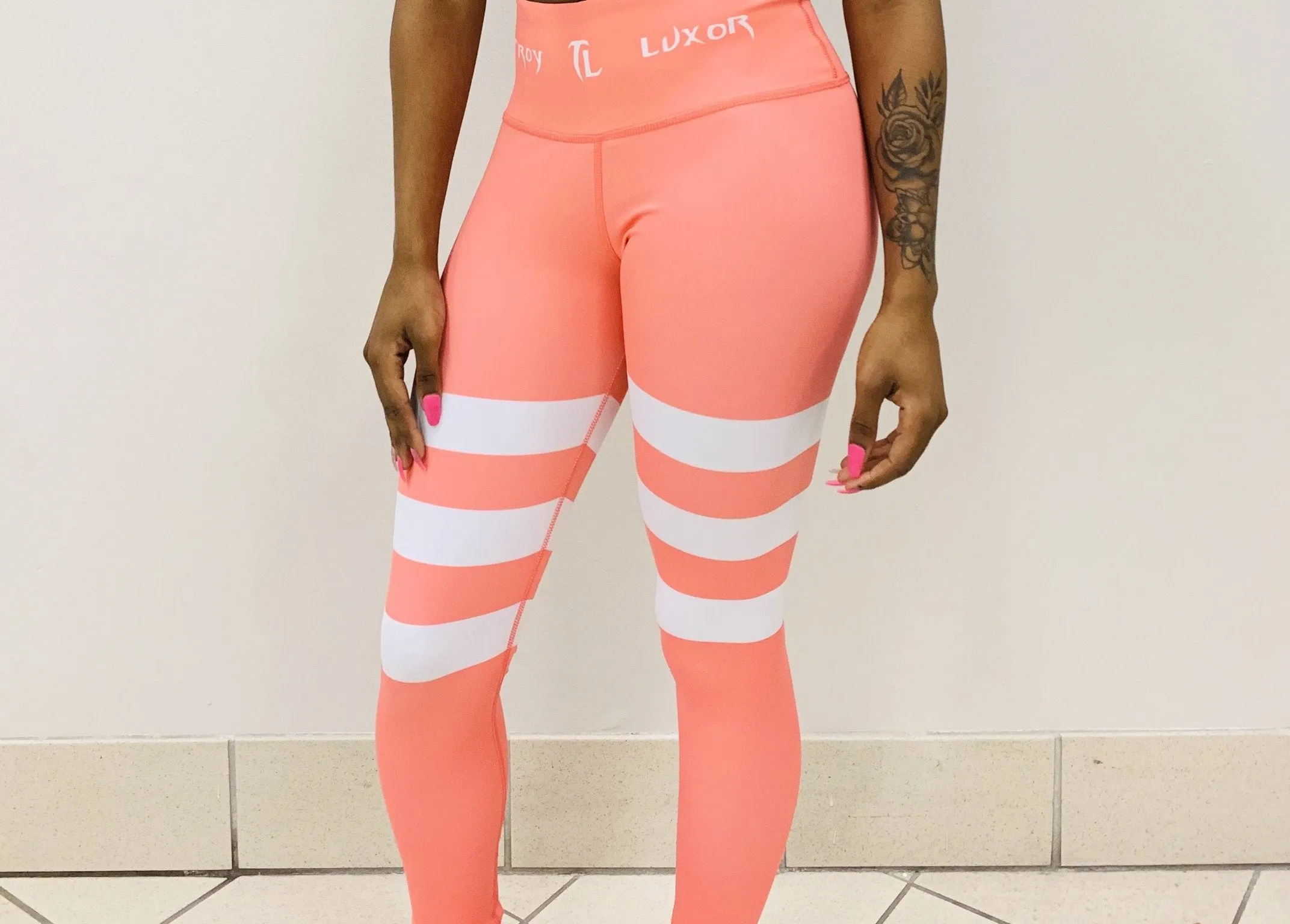 Troy Luxor Women's Pink Cashmere Strips High Waisted Leggings