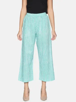 Turquoise blue Striped Printed Cotton Narrow Palazzo