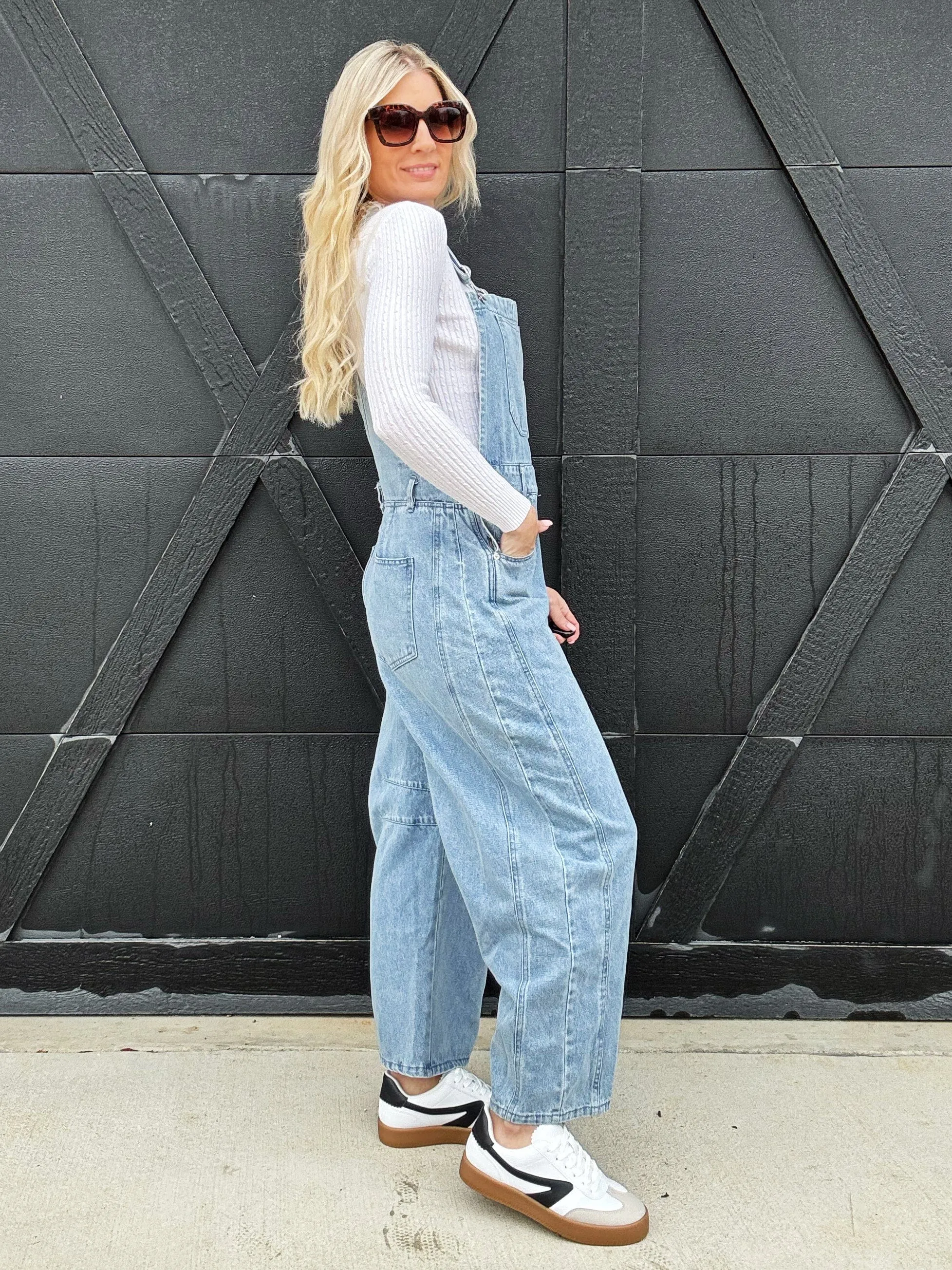 Twill Barrel Overalls In Vintage Denim