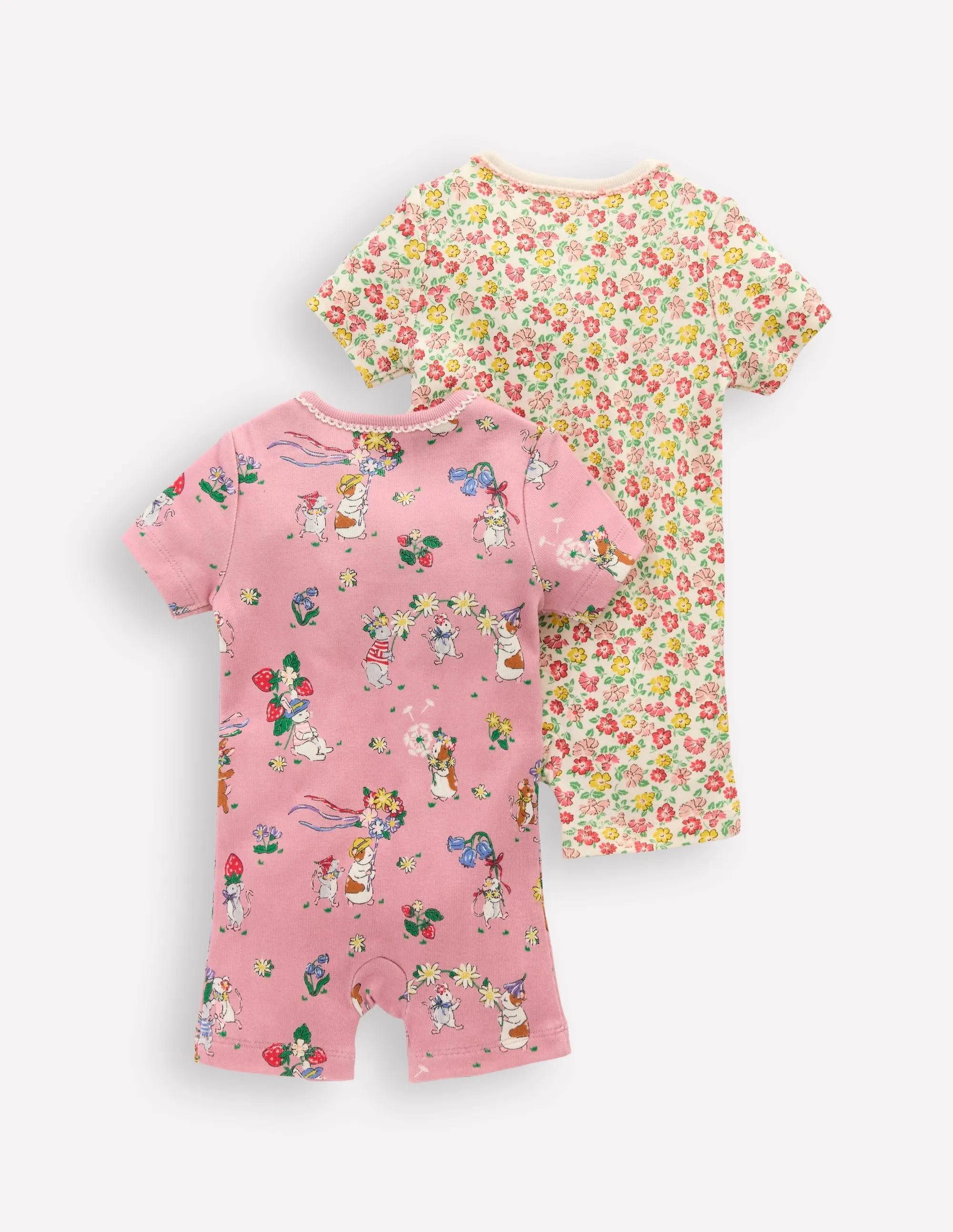Twin Pack Short Rompers-Multi Summer Flowerbed
