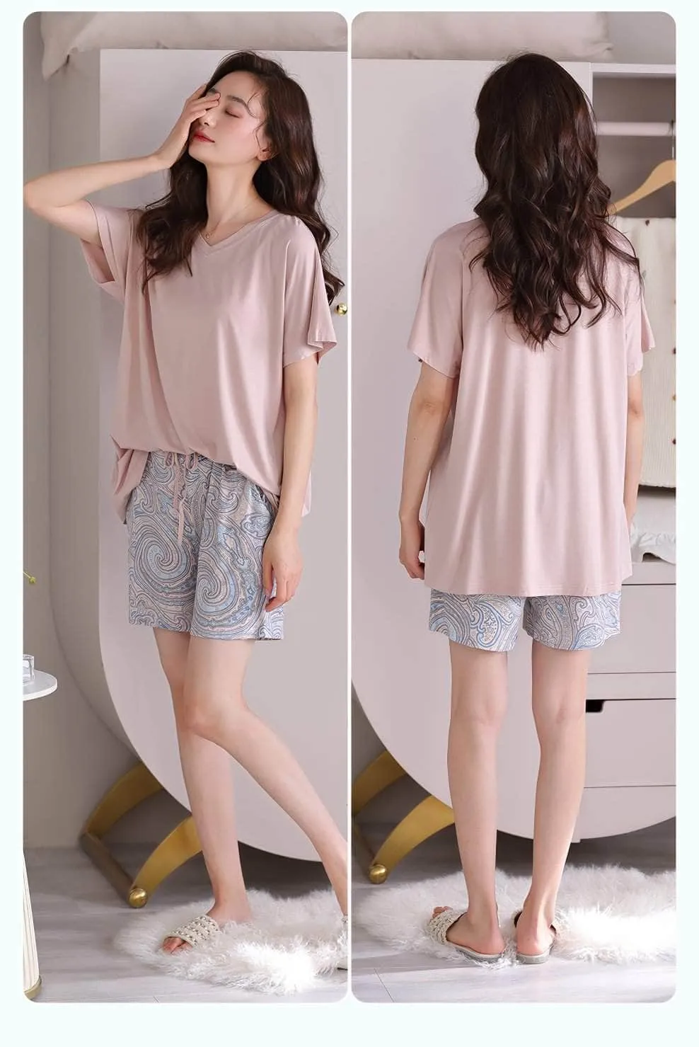 Two Piece Short Floral Pants Pajamas Set