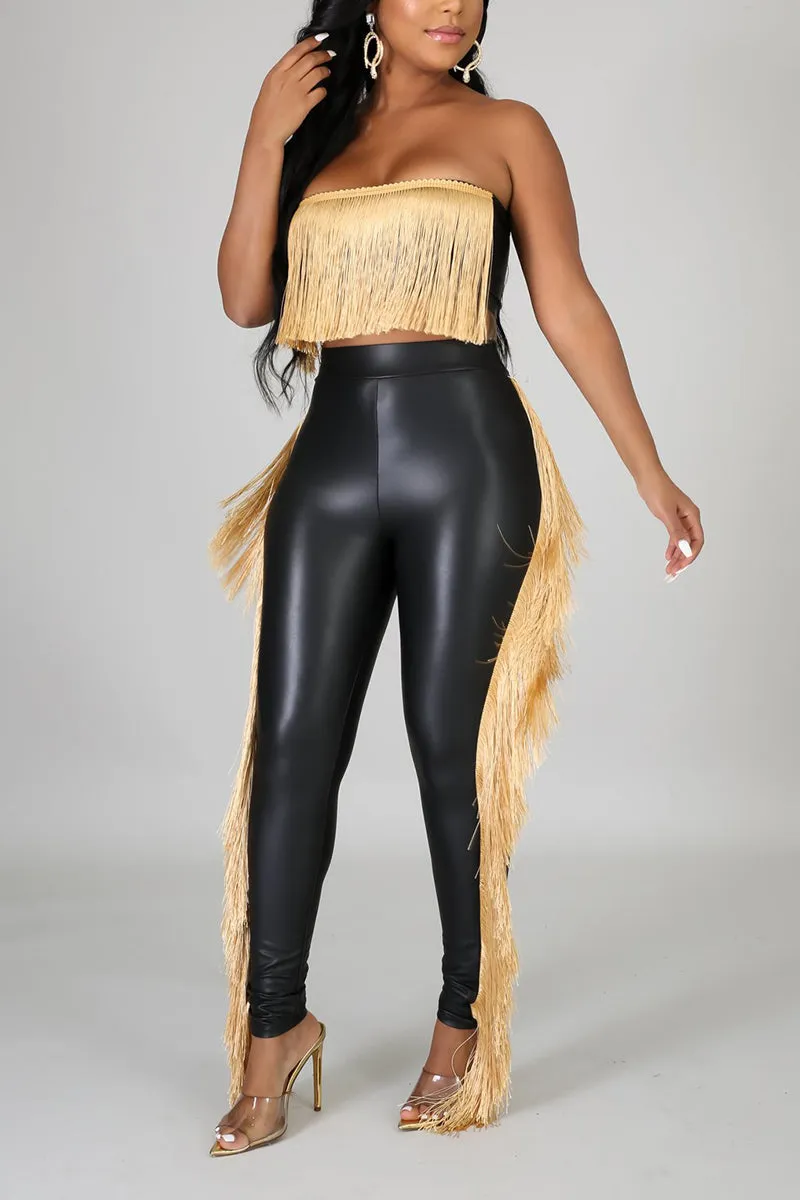 UJ0266 Fringes Tube Leggings Set