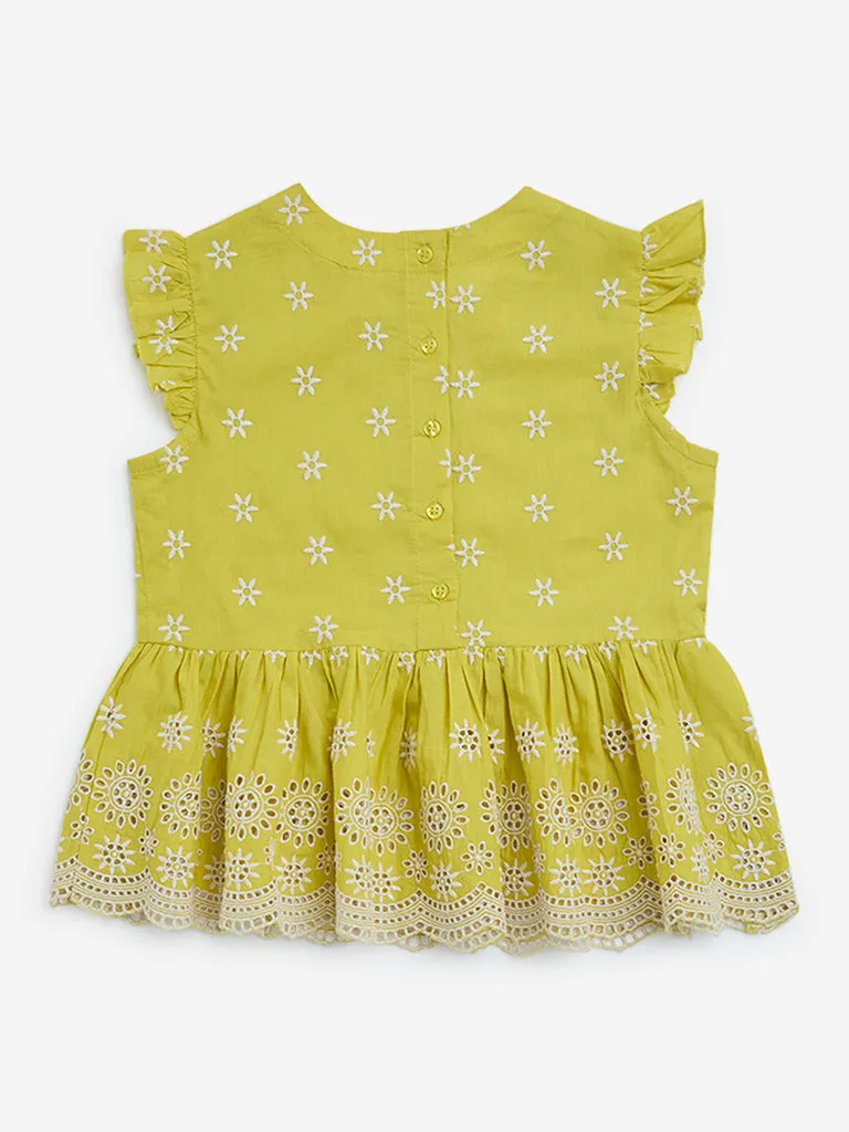 Utsa Kids Lime Floral Pattern Cotton Peplum Top 8-14 years