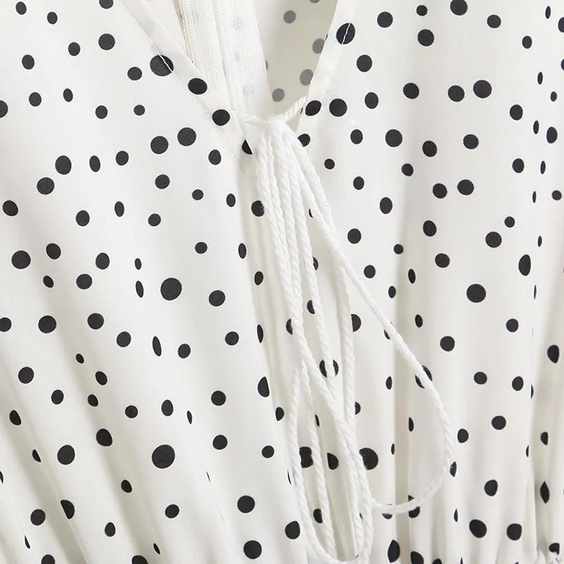 V Neck Dot Printed Floor Length Dress(3 Colors)