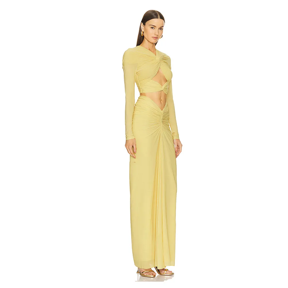 V Neck Long Sleeve Frill Maxi Set ZNSBA1206