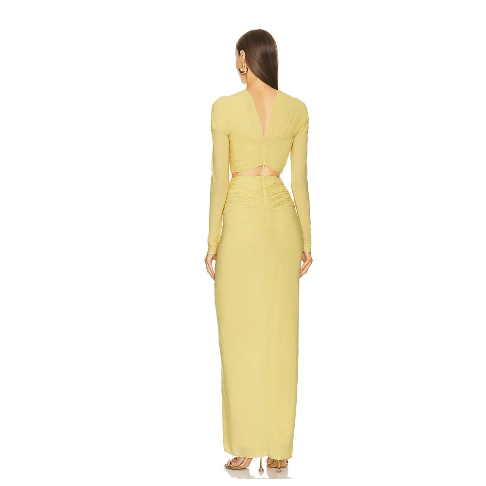 V Neck Long Sleeve Frill Maxi Set ZNSBA1206