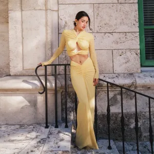V Neck Long Sleeve Frill Maxi Set ZNSBA1206