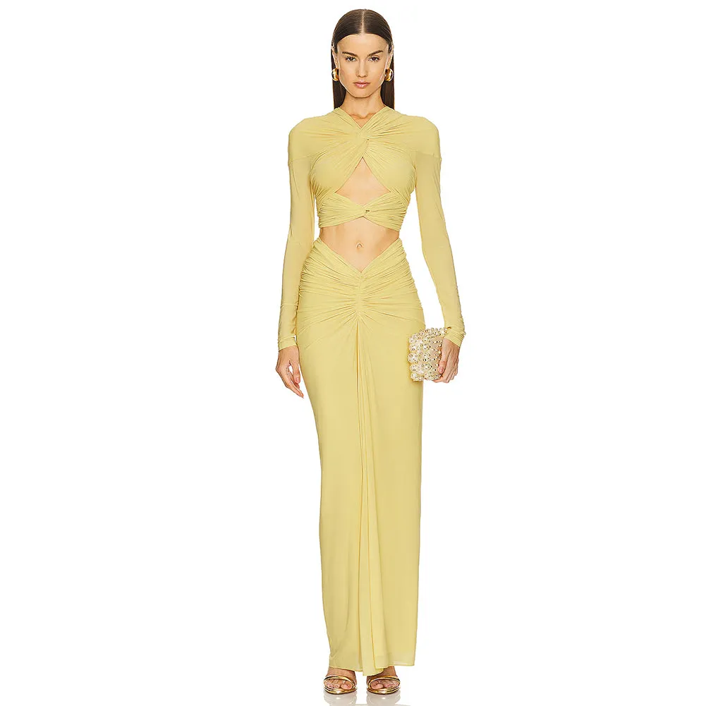 V Neck Long Sleeve Frill Maxi Set ZNSBA1206