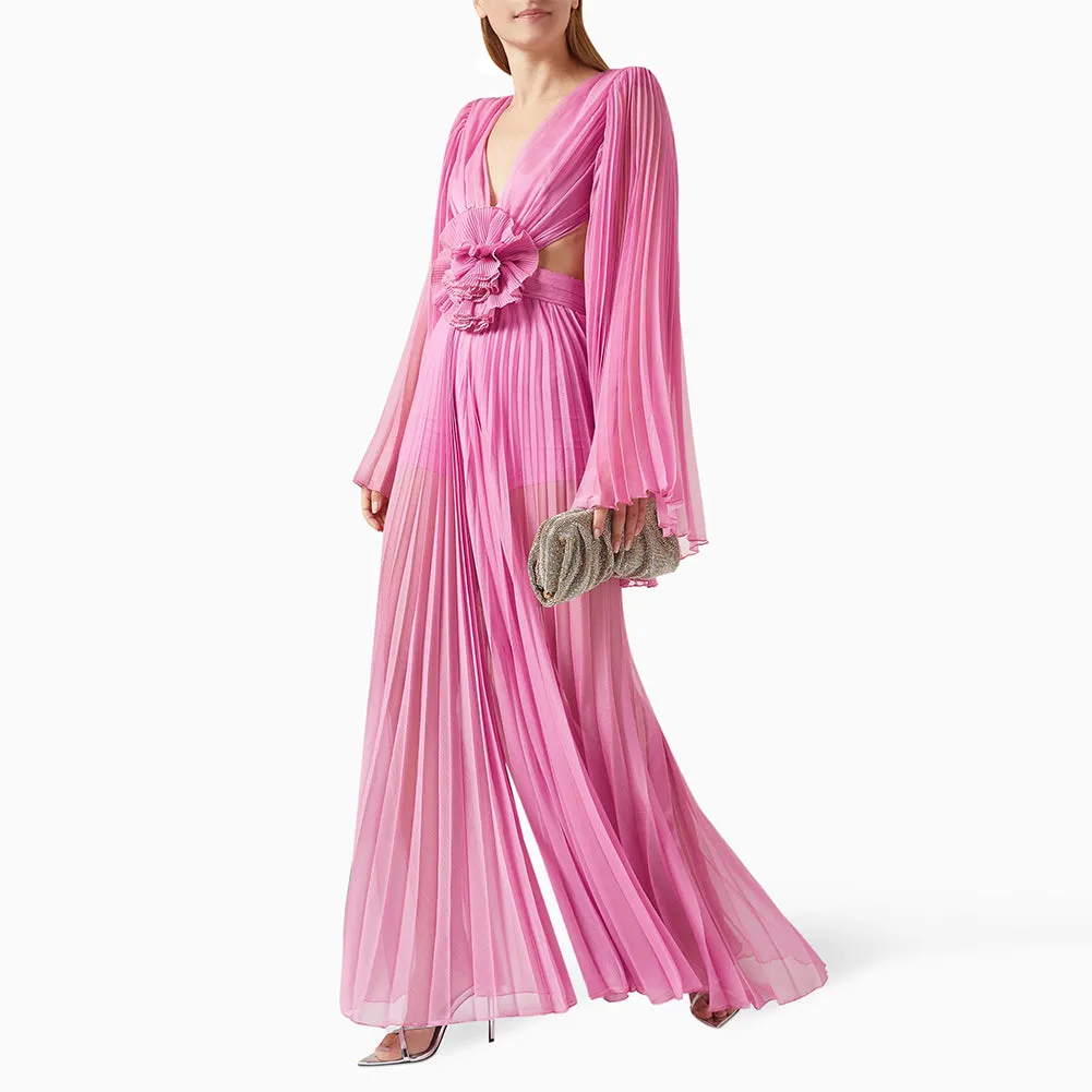 V Neck Long Sleeve Ruched Maxi Dress KLYF1221