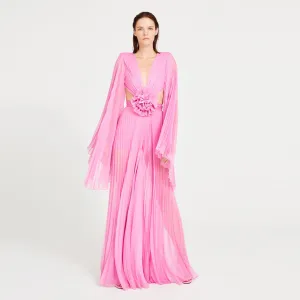 V Neck Long Sleeve Ruched Maxi Dress KLYF1221