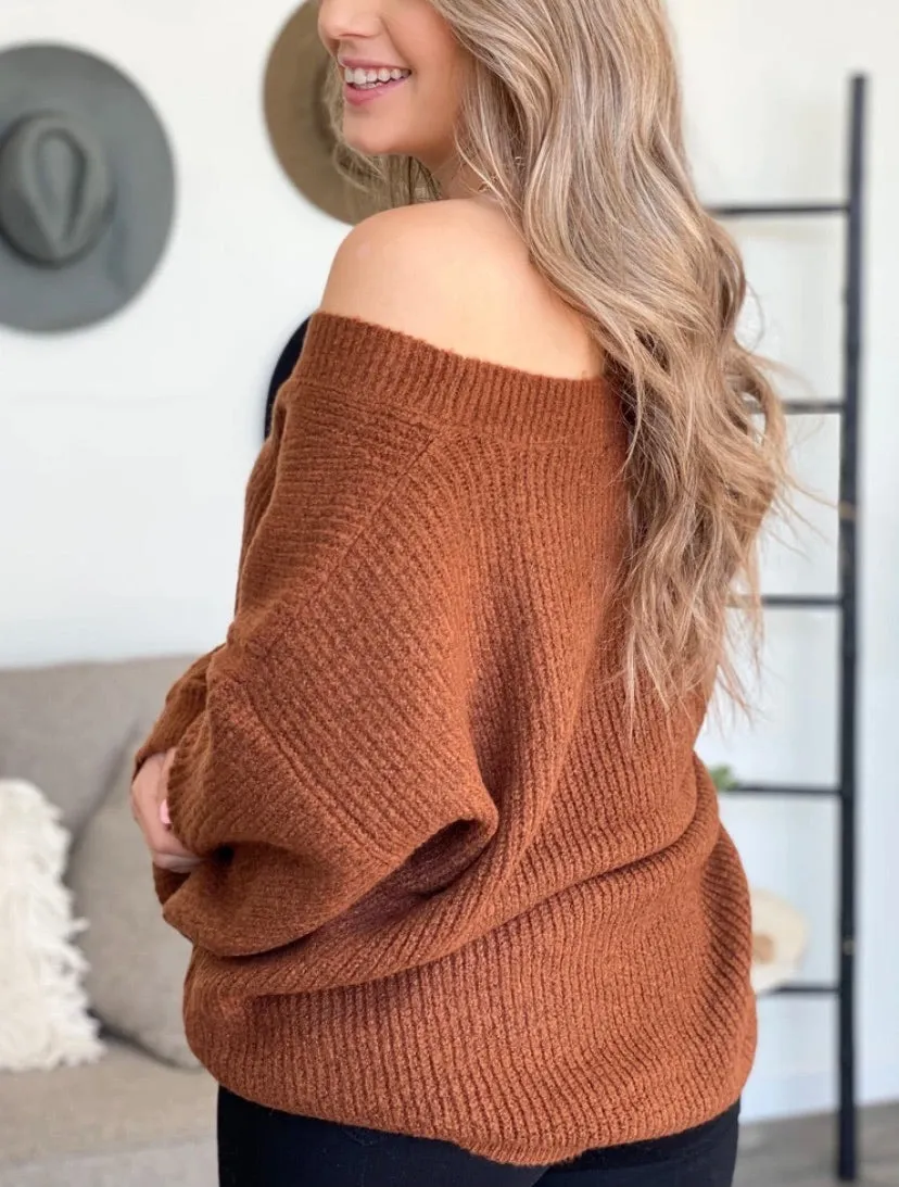 V Neck Oversized Drop Shoulder Sweater
