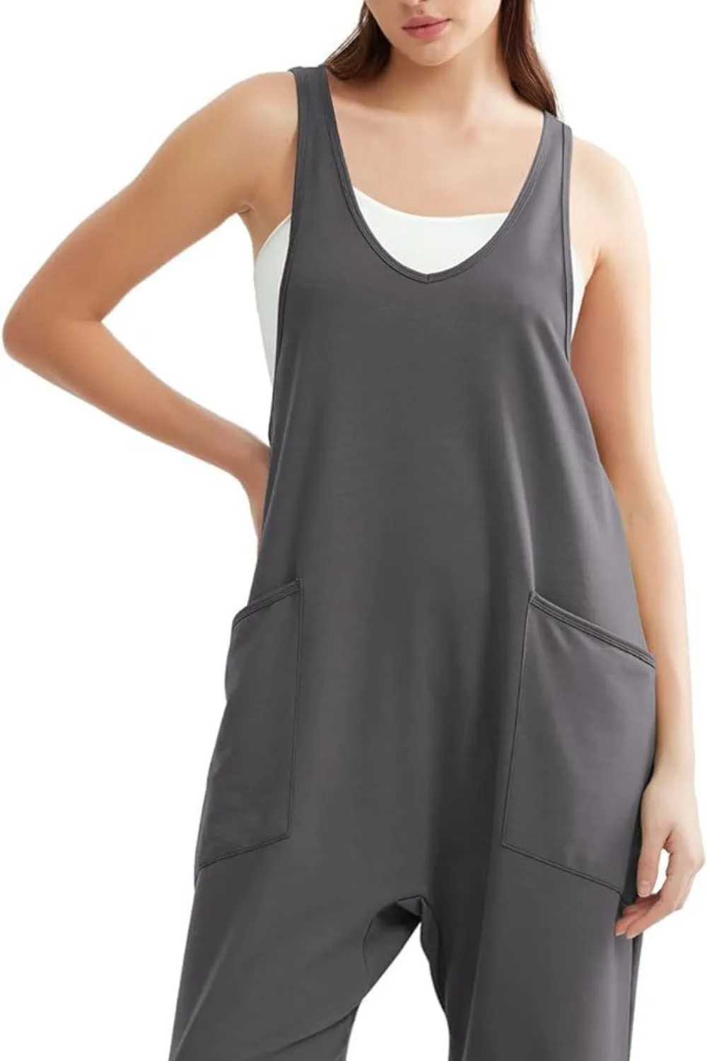 V-Neck Wide Strap Overalls