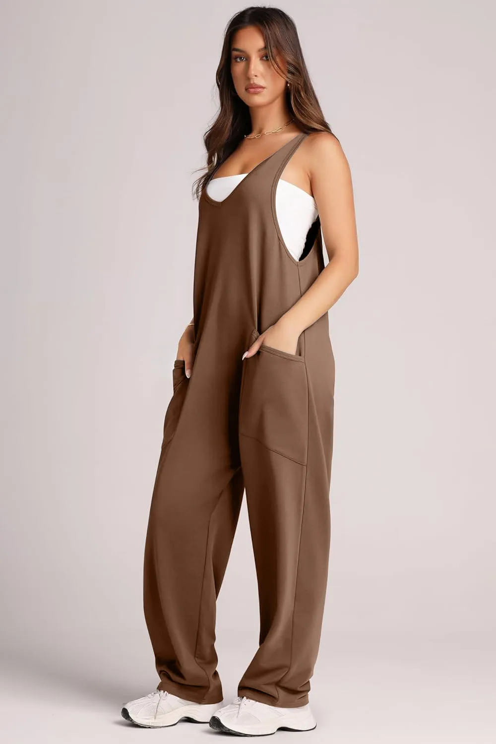 V-Neck Wide Strap Overalls