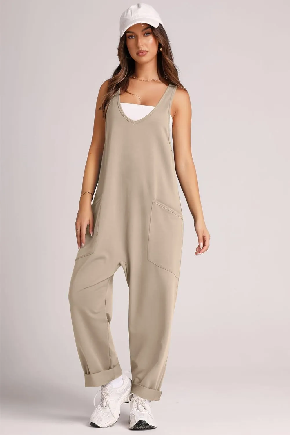 V-Neck Wide Strap Overalls