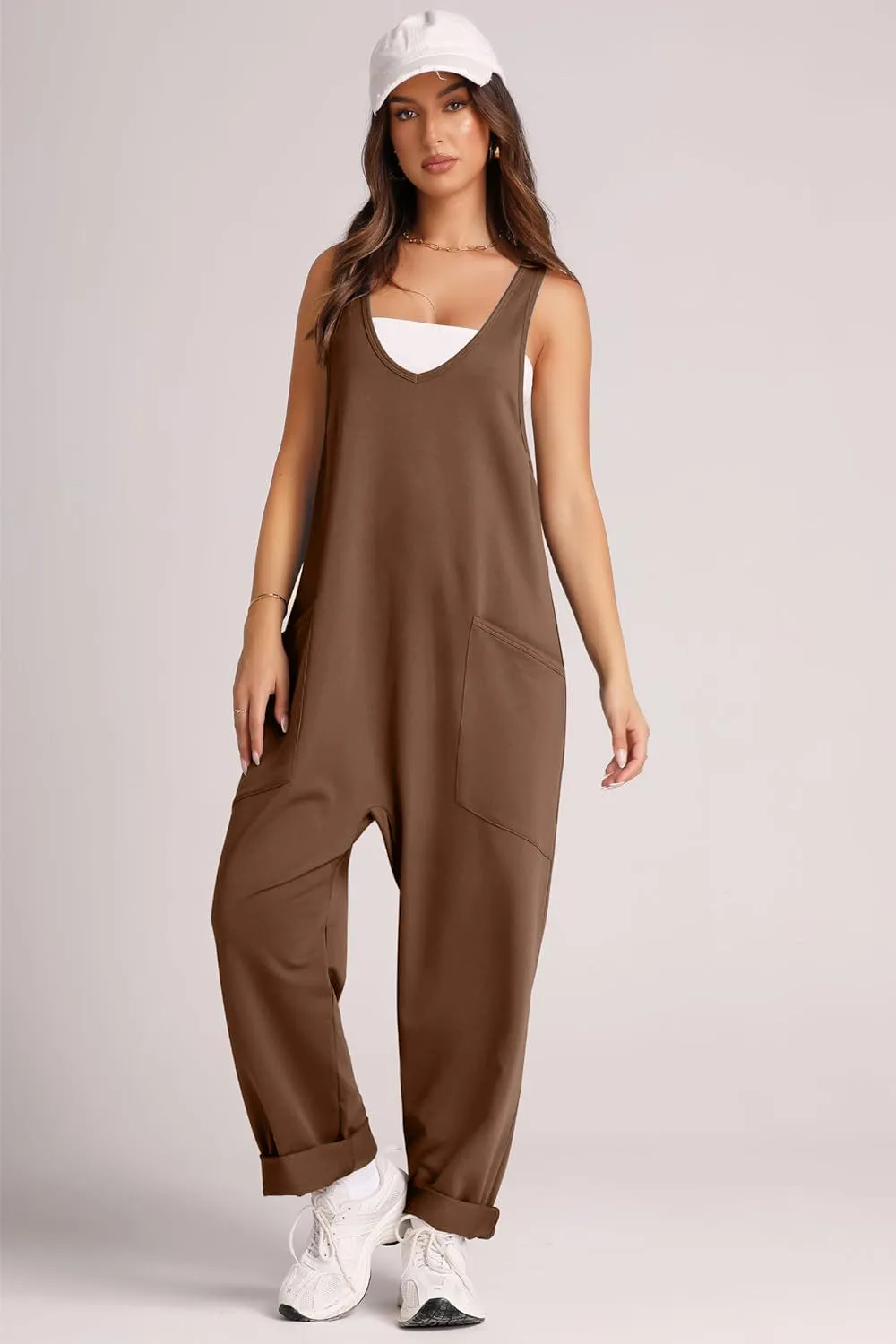 V-Neck Wide Strap Overalls