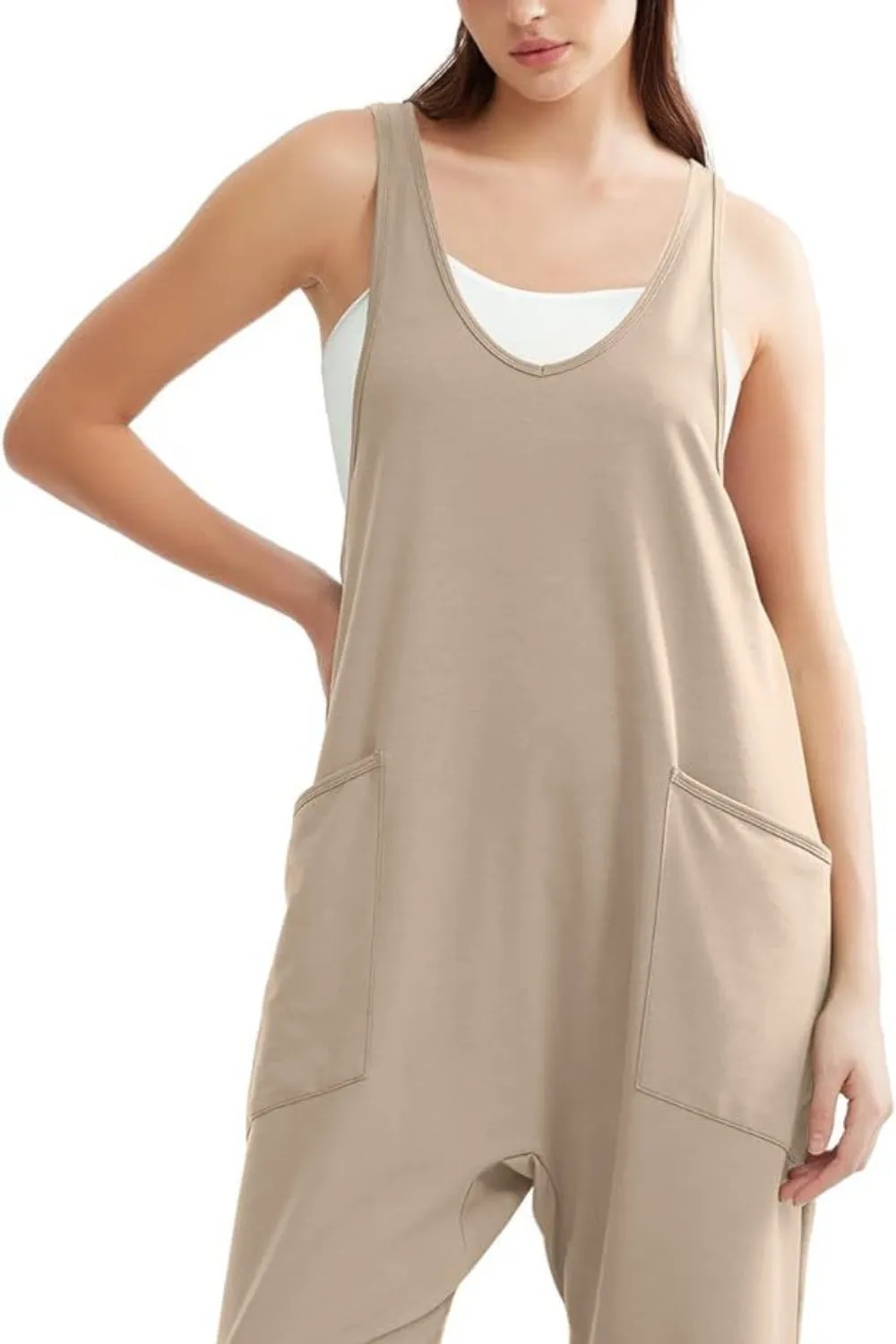 V-Neck Wide Strap Overalls