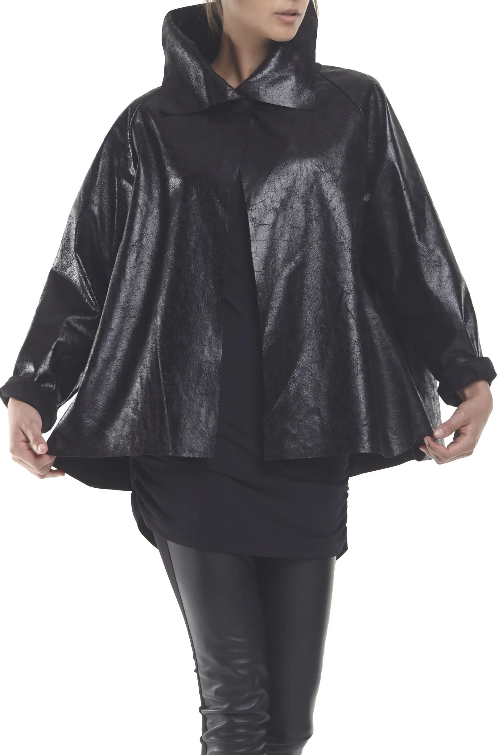 Vegan Leather Distressed Shirttail Jacket