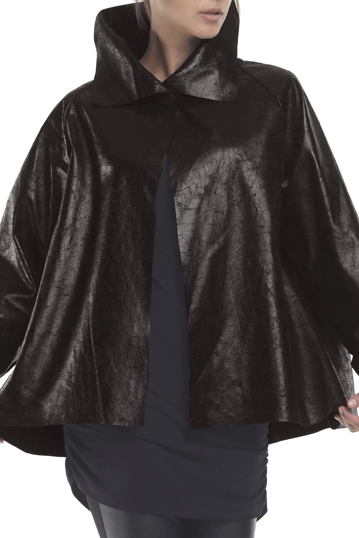 Vegan Leather Distressed Shirttail Jacket