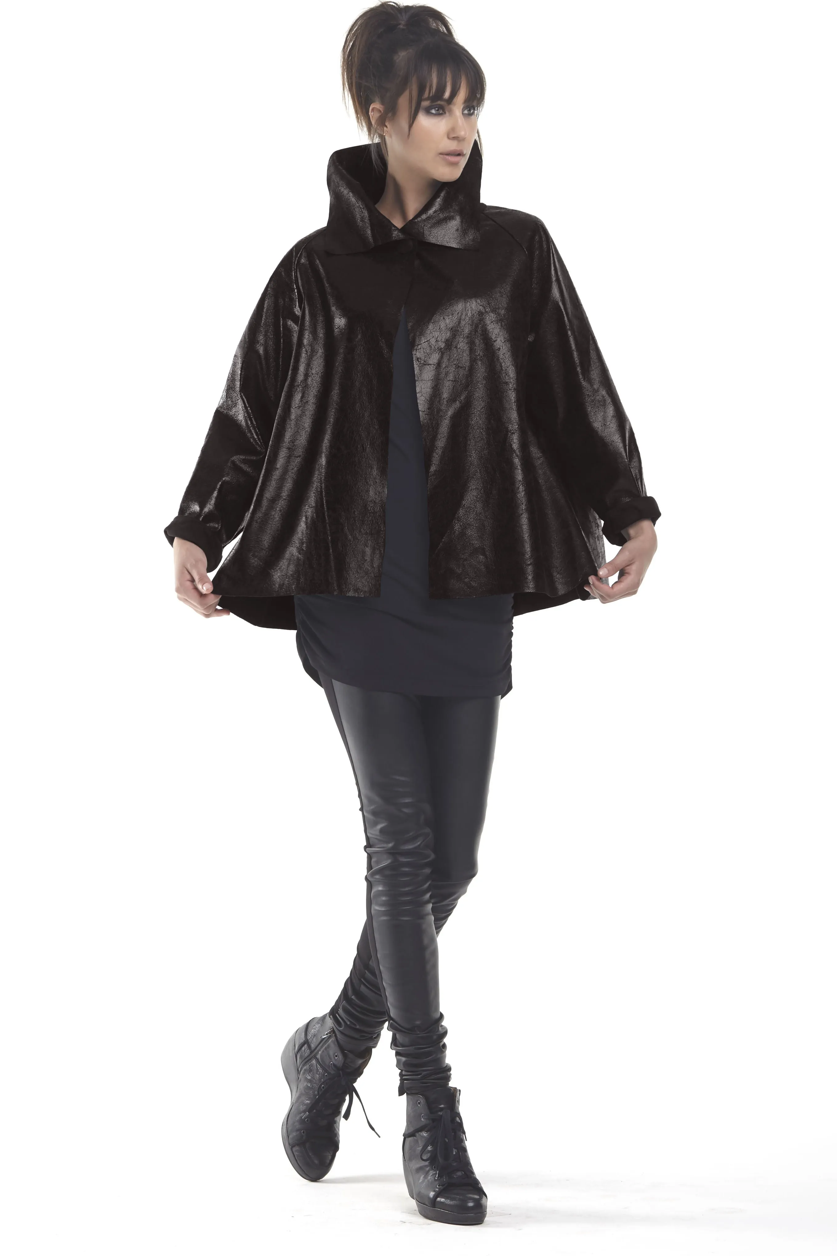 Vegan Leather Distressed Shirttail Jacket