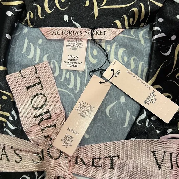 Victoria’s Secret Black Logo Satin Pajamas, NWT