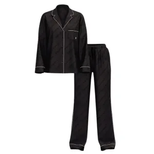 Victoria’s Secret Black Polyester Satin 2-Piece Pajama Set Black White XS
