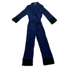 Victoria's Secret Pajamas Womens Small Blue Satin Lounge Jumpsuit Zebra Print