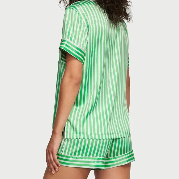 Victoria’s Secret Satin Short Pajama Set Small Green Stripes