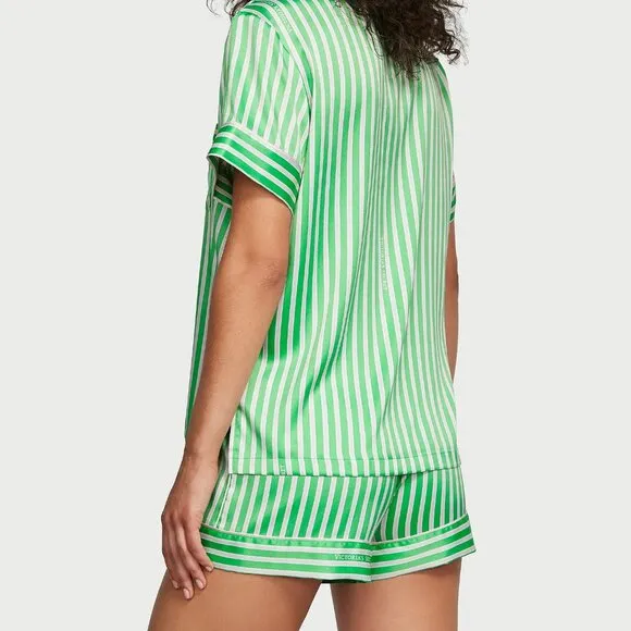 Victoria’s Secret Satin Short Pajama Set Small Green Stripes