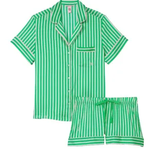 Victoria’s Secret Satin Short Pajama Set Small Green Stripes