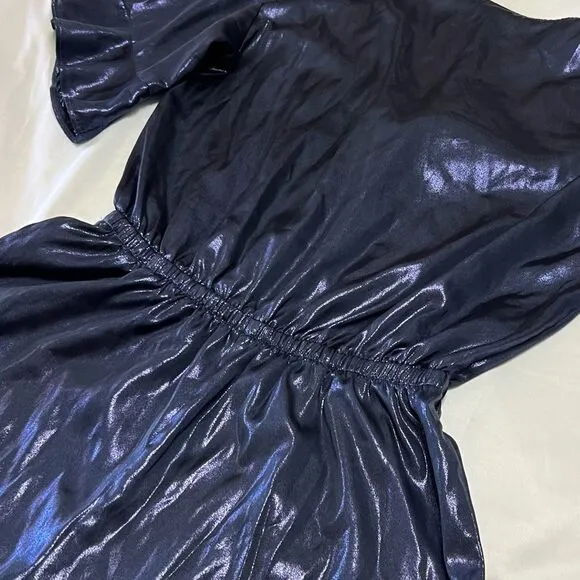 Victoria’s Secret Romper Blue Metallic Shorts Ruffle Sleeve Pajamas Size XS