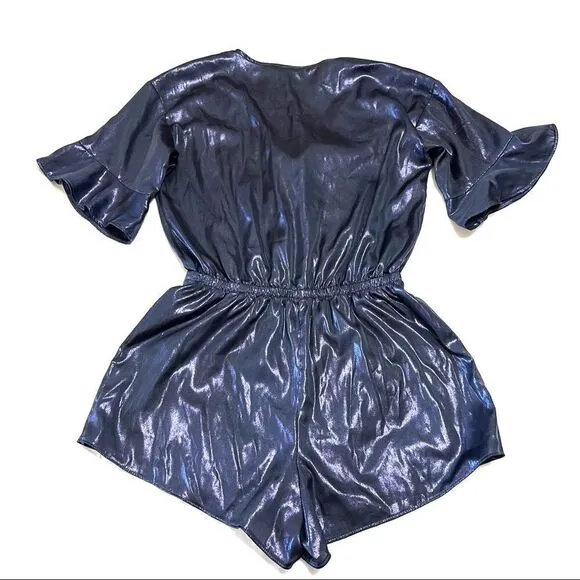 Victoria’s Secret Romper Blue Metallic Shorts Ruffle Sleeve Pajamas Size XS