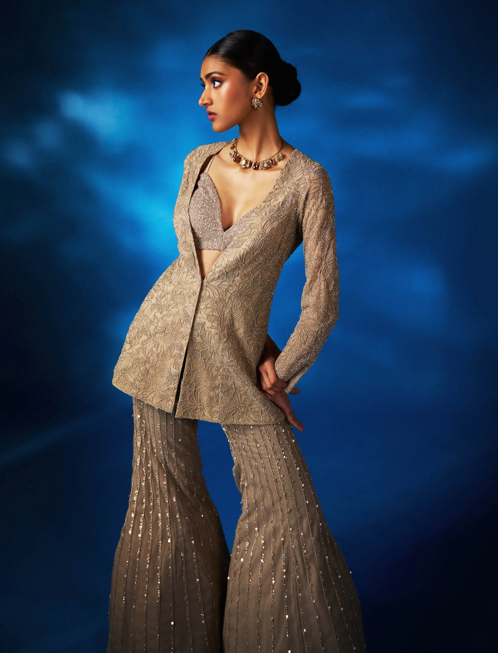 Vienna champagne jacket and palazzo set