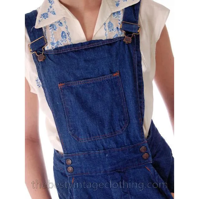 Vintage 1970s  Overalls Blue Denim 100% Cotton Womens Large
