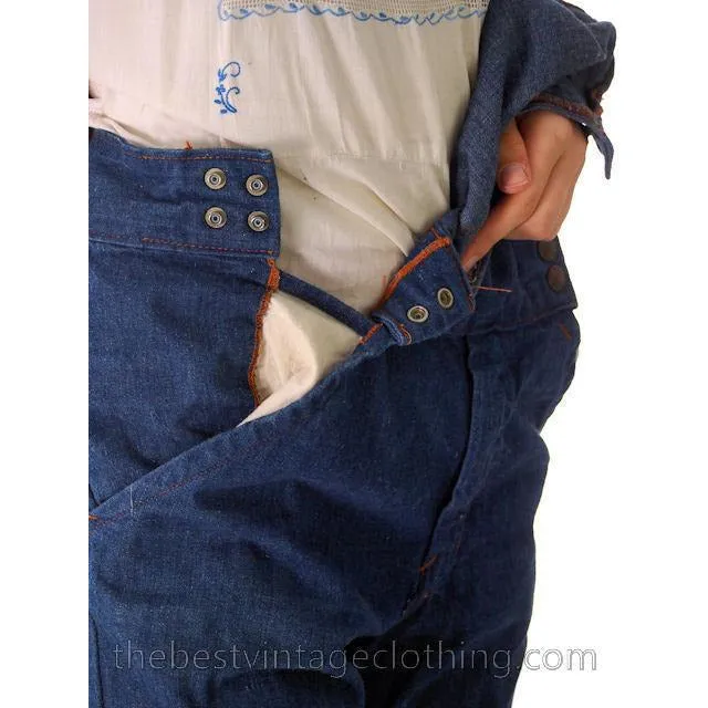 Vintage 1970s  Overalls Blue Denim 100% Cotton Womens Large