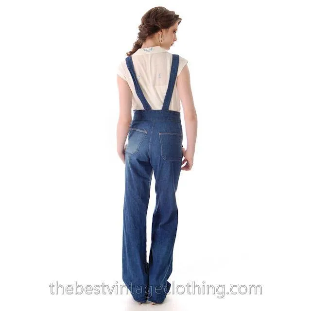 Vintage 1970s  Overalls Blue Denim 100% Cotton Womens Large