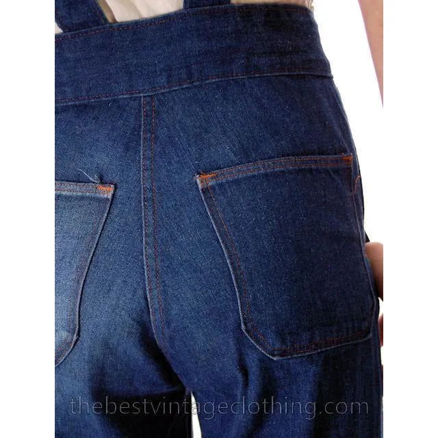 Vintage 1970s  Overalls Blue Denim 100% Cotton Womens Large