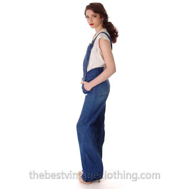 Vintage 1970s  Overalls Blue Denim 100% Cotton Womens Large