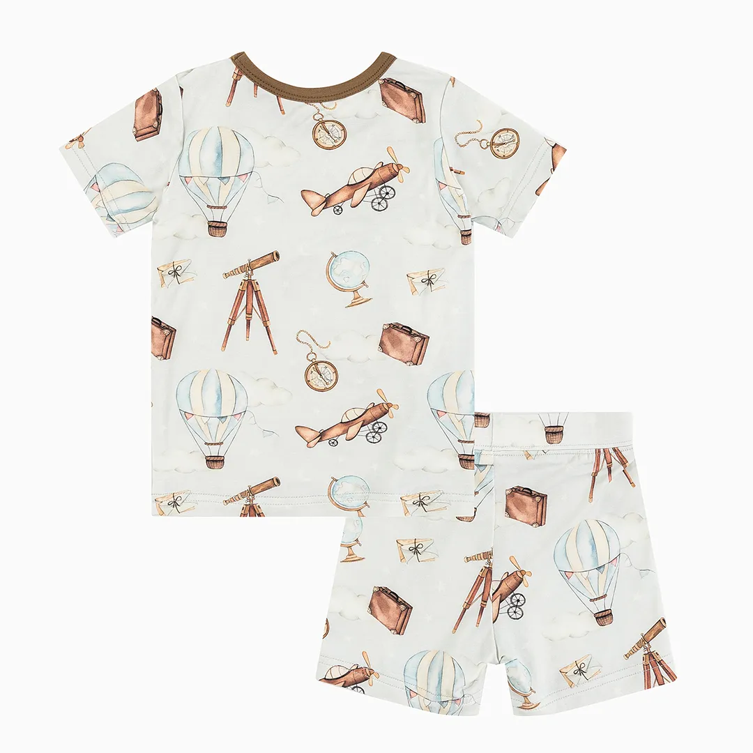 Vintage Airplane Telescope Short Sleeve Toddler Pajamas Set