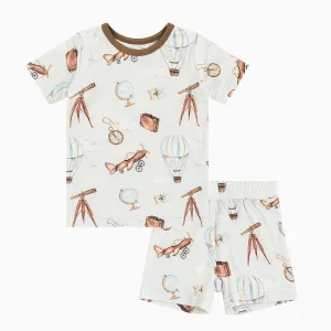 Vintage Airplane Telescope Short Sleeve Toddler Pajamas Set