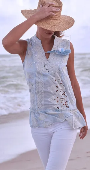 VINTAGE MAUI LT CHAMBRAY PEPLUM