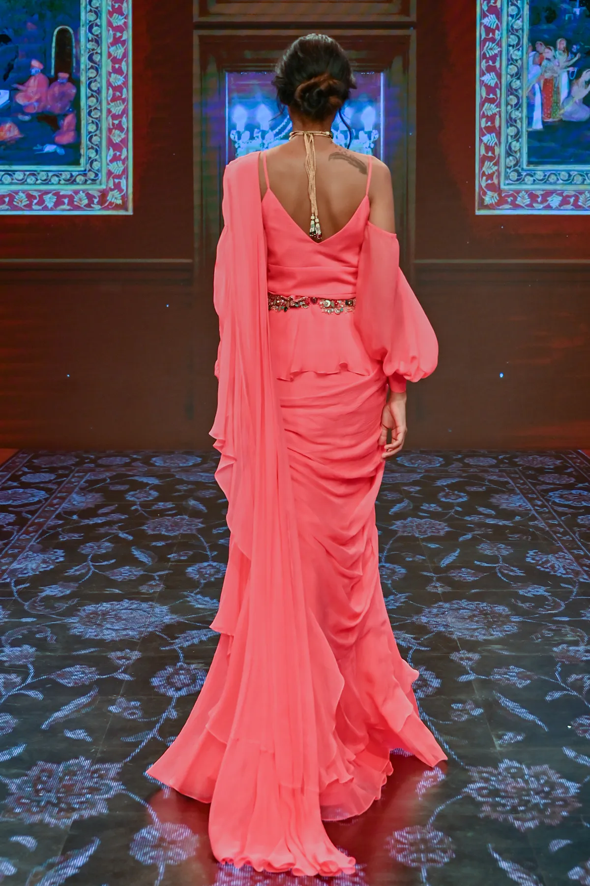 Vintage Rose Draped Ruffle Saree Set