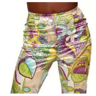 Vintage Satin Mod Floral Tight Pants W/Silk Top Lime 1970S
