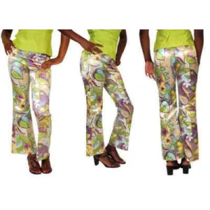Vintage Satin Mod Floral Tight Pants W/Silk Top Lime 1970S
